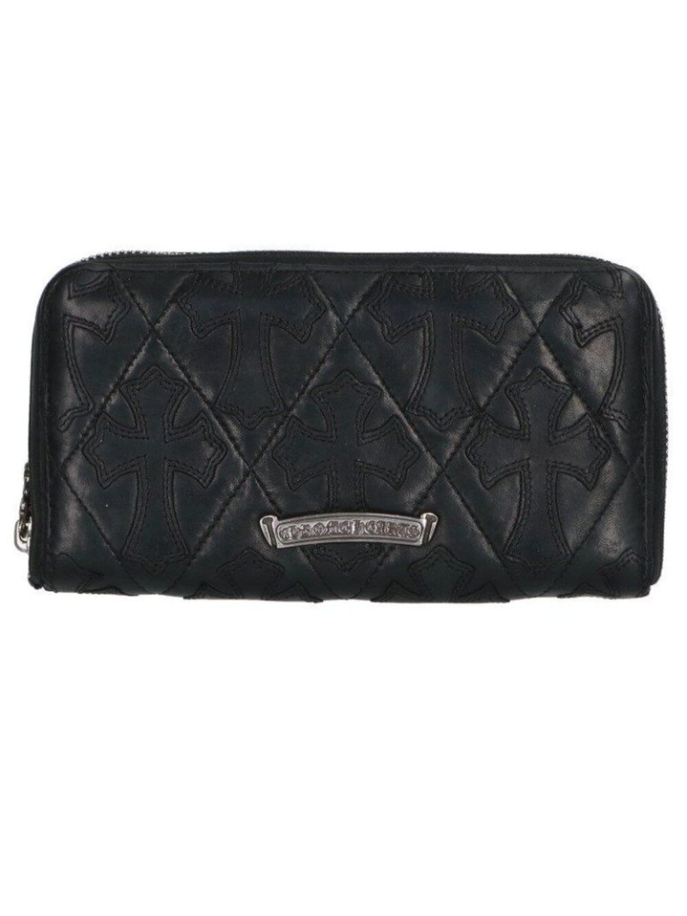 Chrome Hearts Rec Zip Quilted Cemetery Cross Leather Wallet